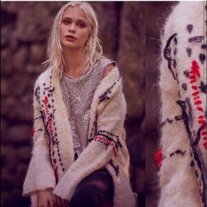 Free People Geneva Alpaca wool Blend Distressed Long duster Cardigan sweater M